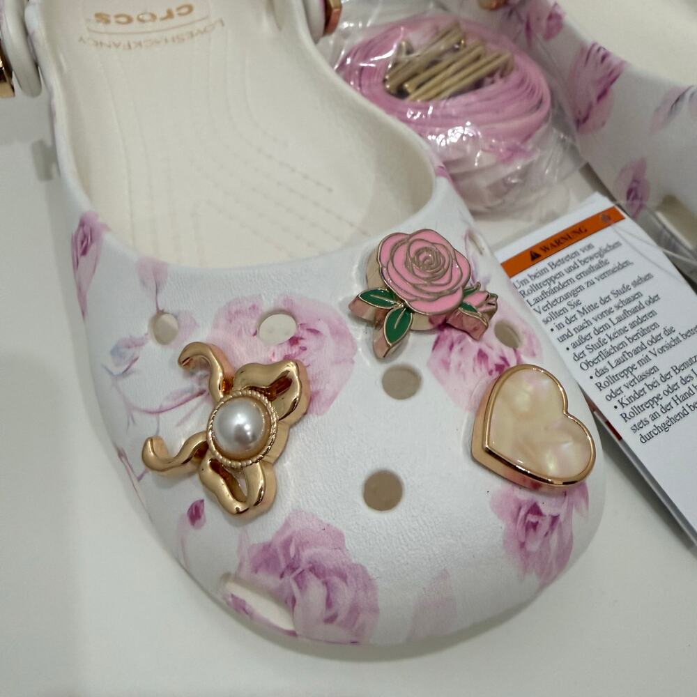 LoveShackFancy White Floral Ribbon-Trimmed Clogs - Picture 9 of 10